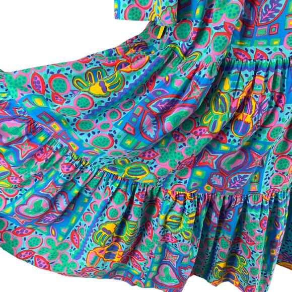 Vtg 80s 90s Two Potato Laguna Beach Artsy Midi Tiered Muumuu Dress XS Cotton NOS - Picture 7 of 16